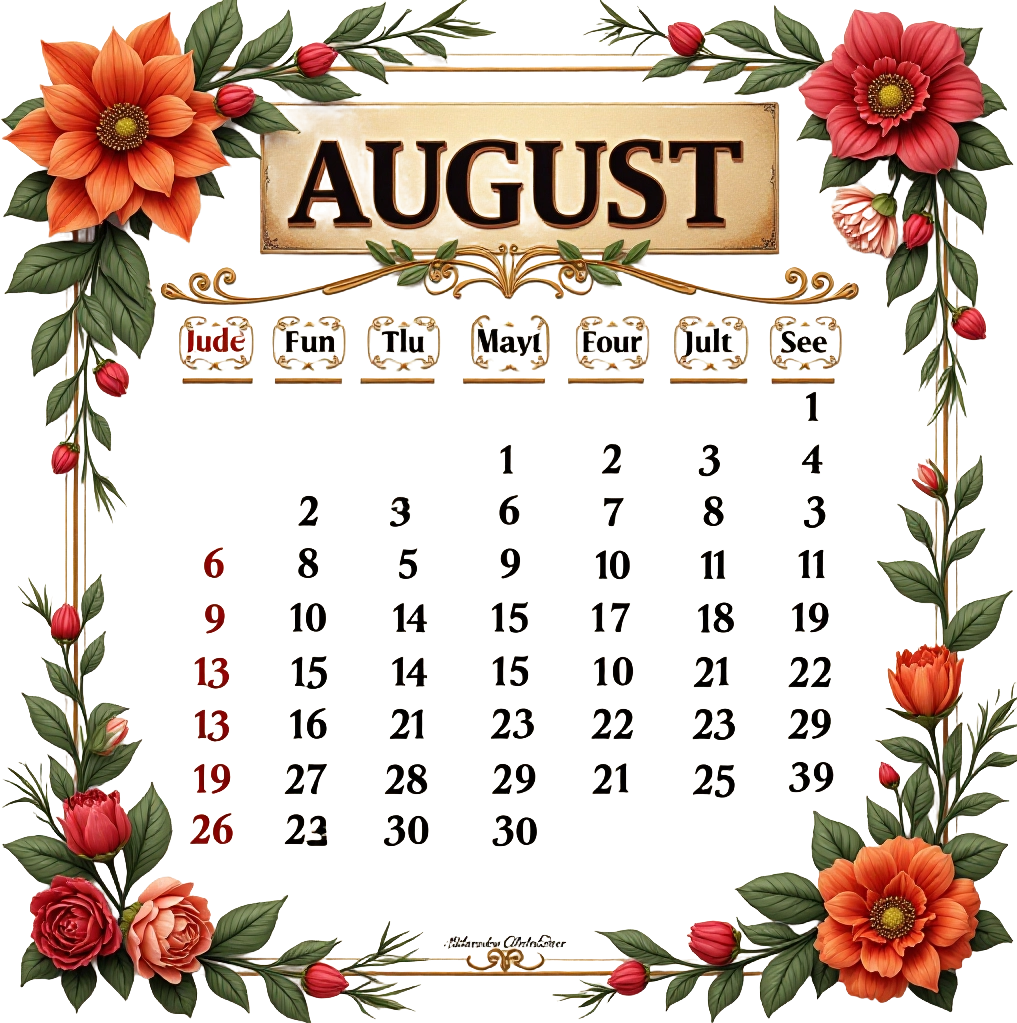 August Floral Calendar